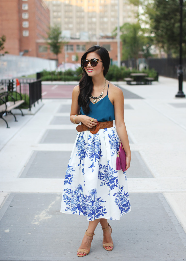 Skirt The Rules // Blue & White Floral Midi Skirt