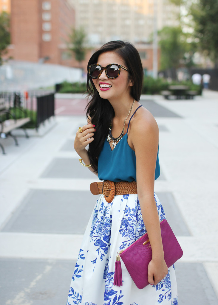 Skirt The Rules // Blue & White Floral Midi Skirt