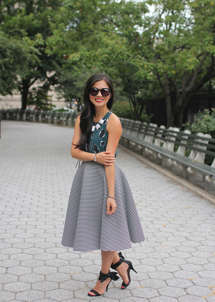 Skirt The Rules // Teal Floral Top & Striped Midi Skirt