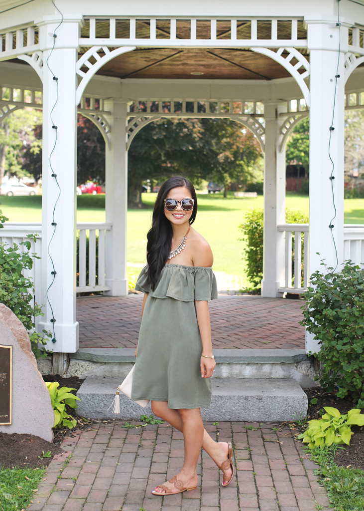 Skirt The Rules // Olive Off the Shoulder Dress