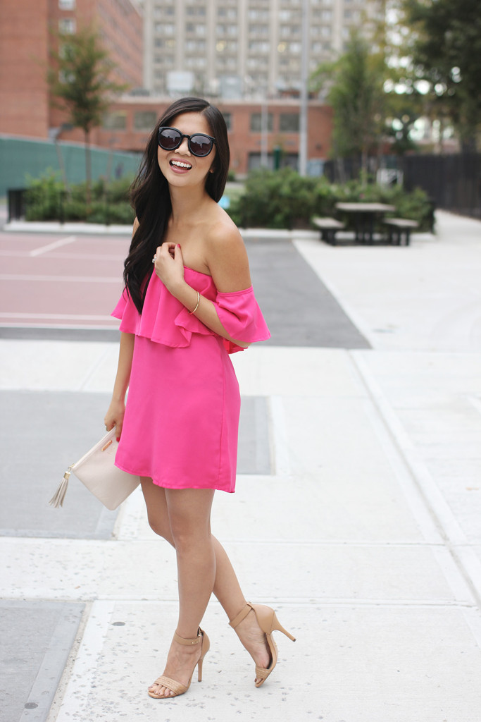 Skirt The Rules // Hot Pink Off the Shoulder Dress