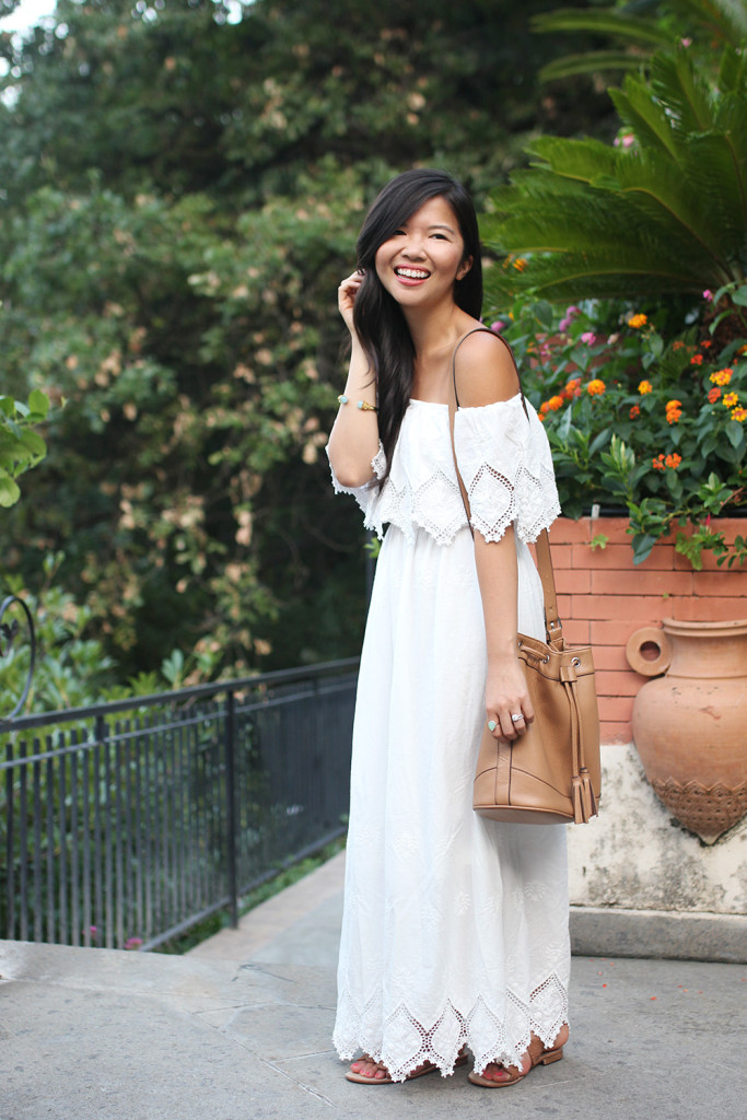 Skirt The Rules // White Off the Shoulder Maxi Dress