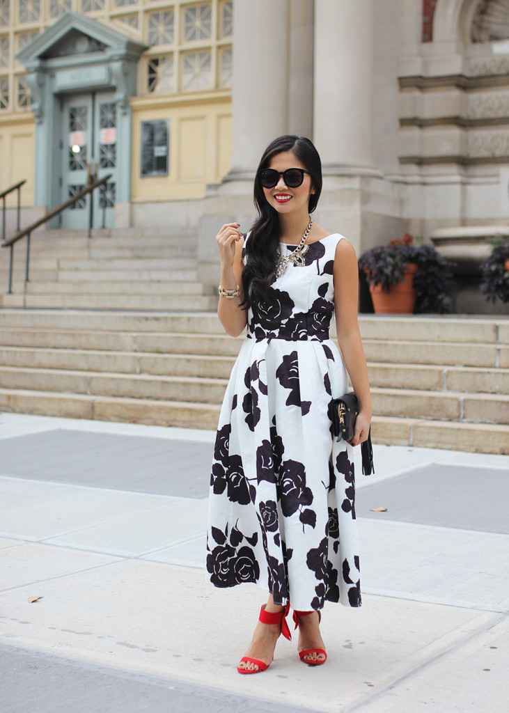 Skirt The Rules // Black & White Floral Tea Length Dress