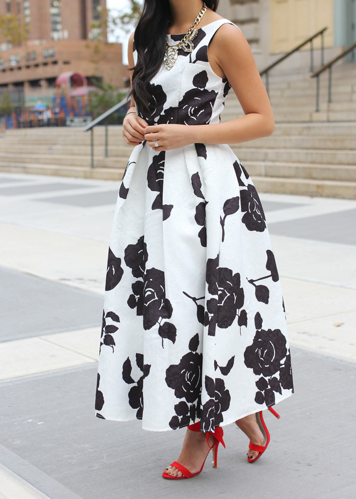 Skirt The Rules // Black & White Floral Tea Length Dress