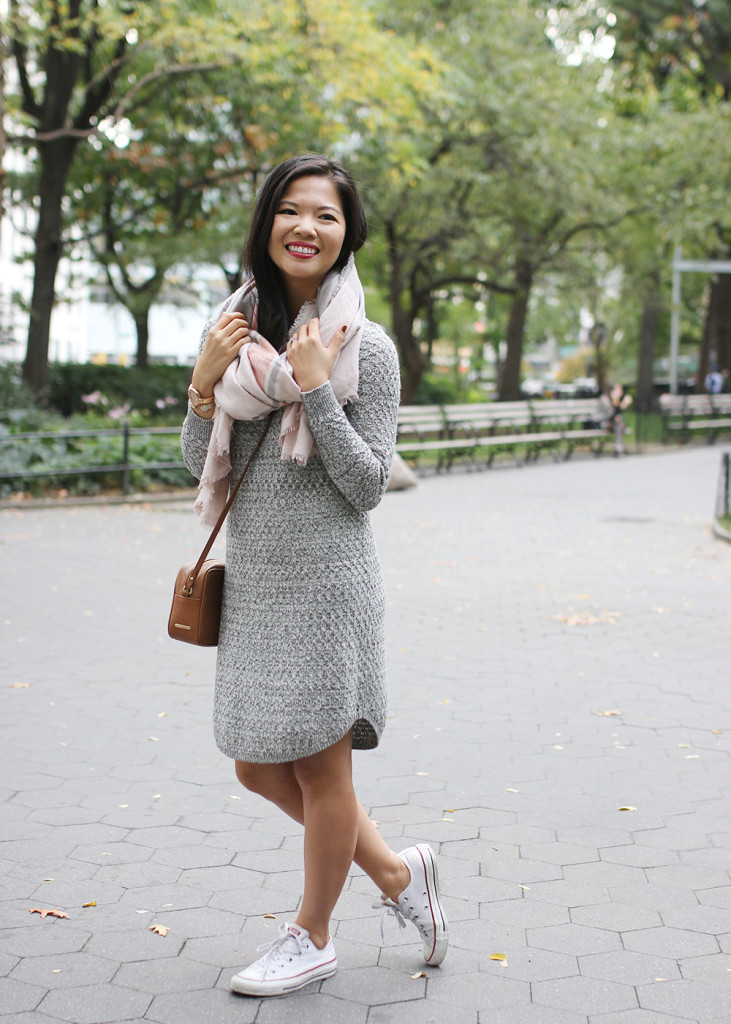 Skirt The Rules // Grey Sweater Dress & Blanket Scarf