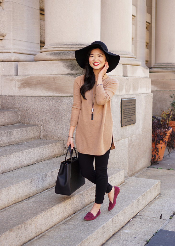 Skirt The Rules / Camel Sweater & Black Leggings