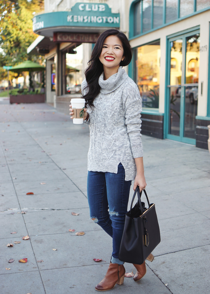 Skirt The Rules / Grey Turtleneck Sweater & Skinny Jeans