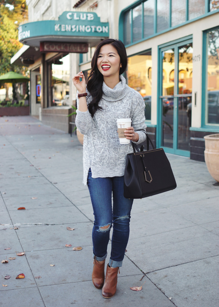 Skirt The Rules / Grey Turtleneck Sweater & Skinny Jeans