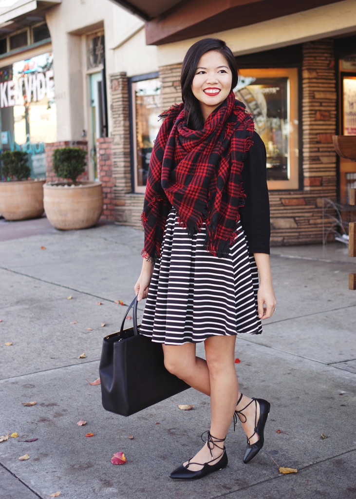 Skirt The Rules / Plaid Scarf & Striped Skirt