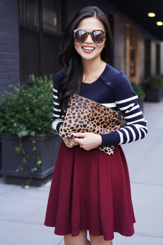 Skirt The Rules / Striped Sweater & Burgundy Skirt