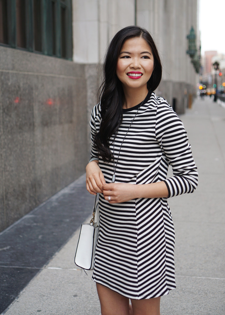 Black and White Striped Sweater Dress