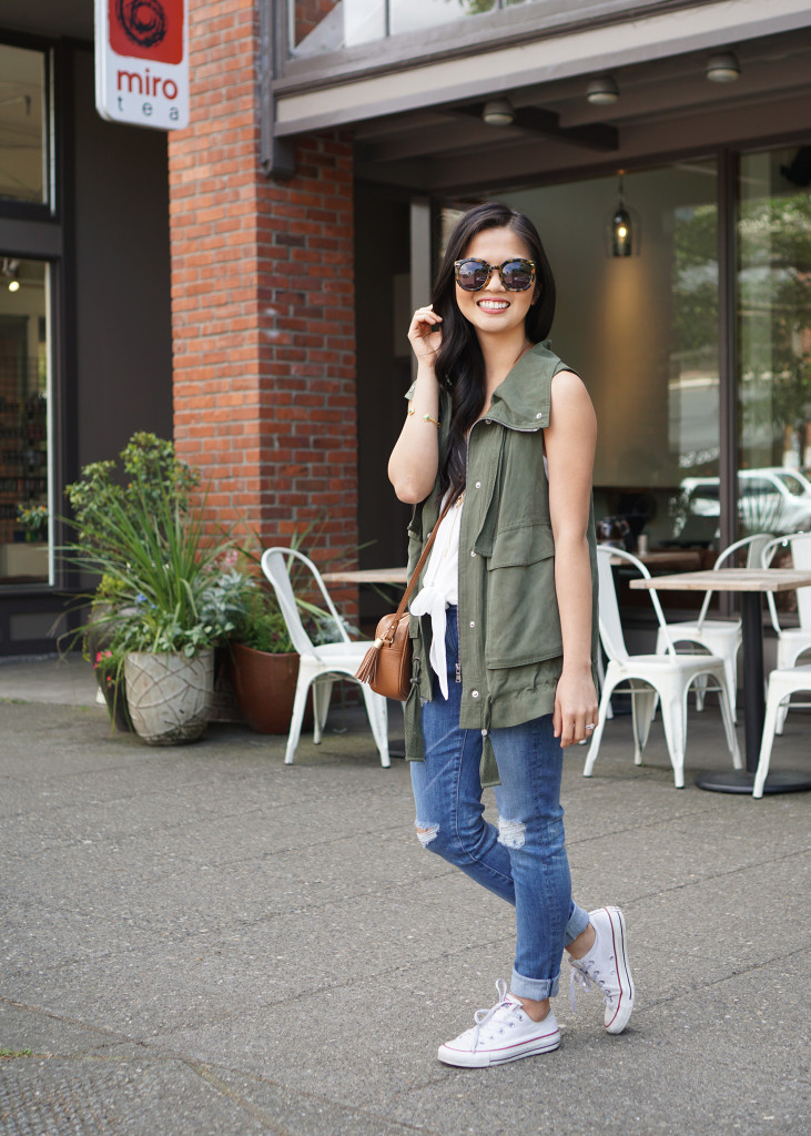 Skirt The Rules / Army Vest & Destroyed Skinny Jeans