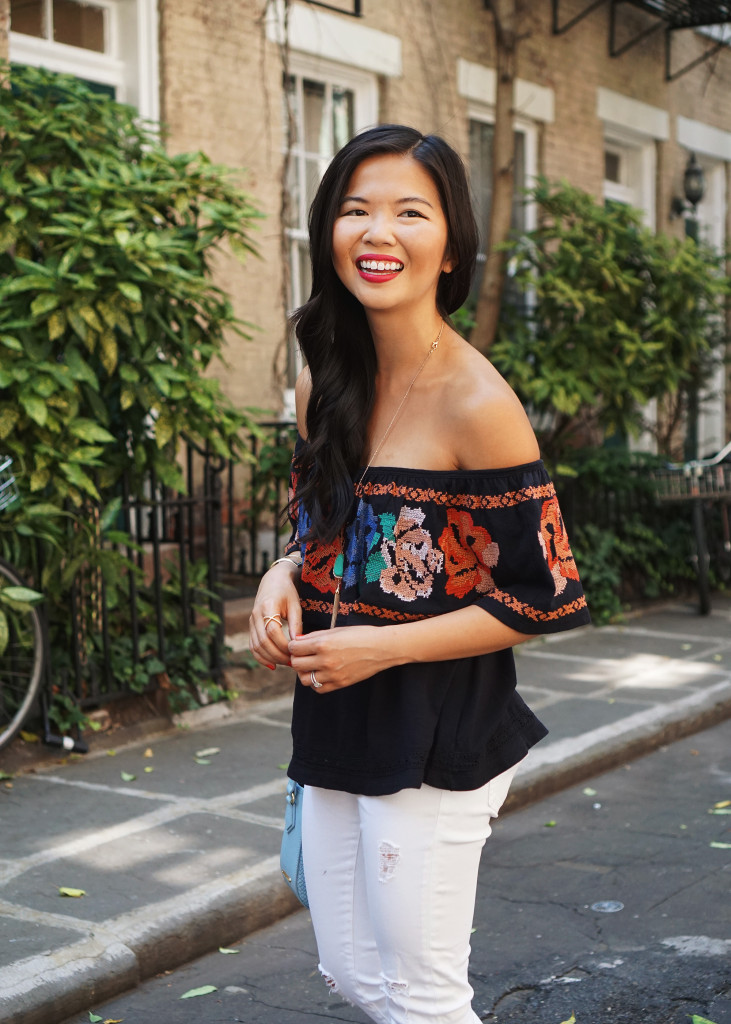 Skirt The Rules / Embroidered Off the Shoulder Top