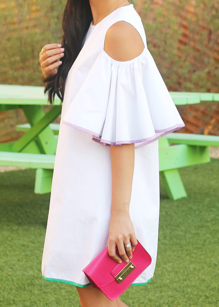 White Cold Shoulder Dress with Pop of Colors