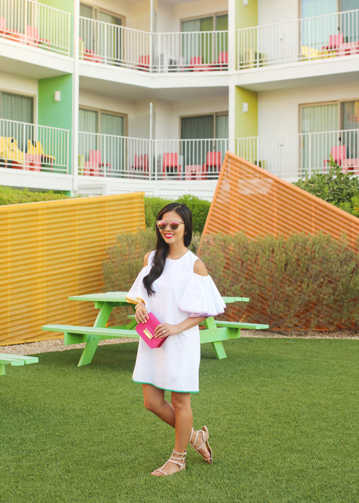 White Cold Shoulder Dress with Pop of Colors