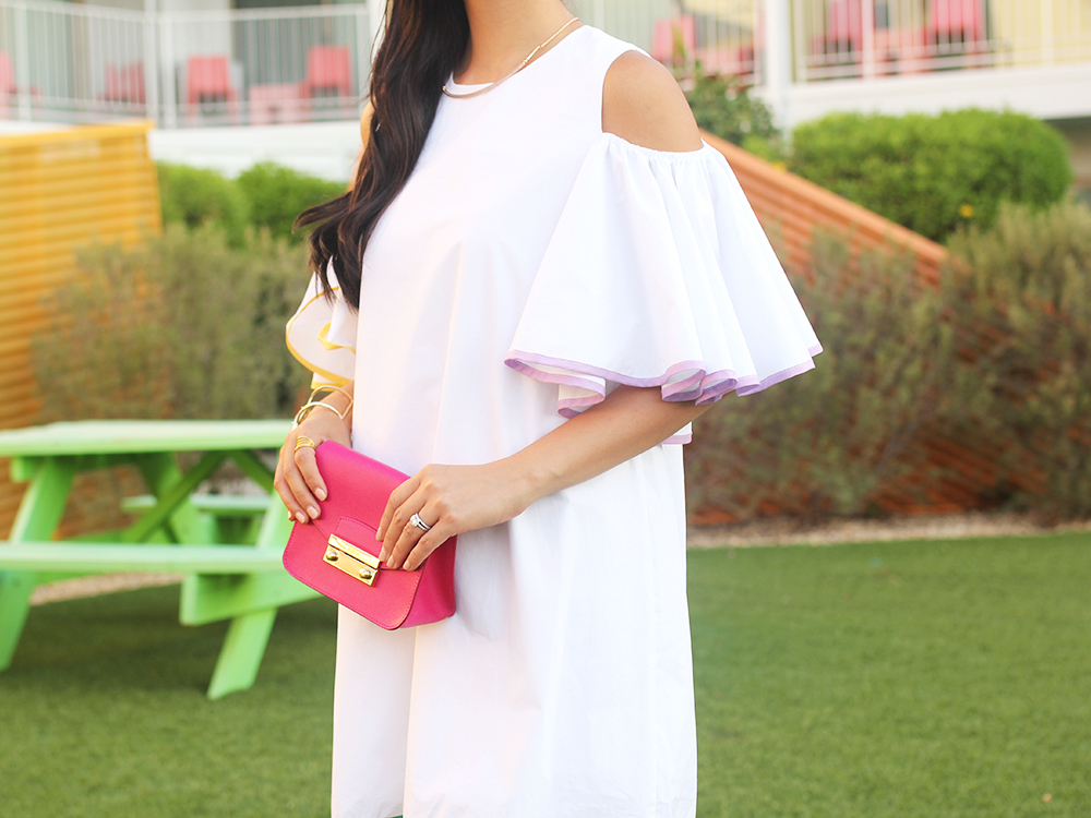 White Cold Shoulder Dress with Pop of Colors