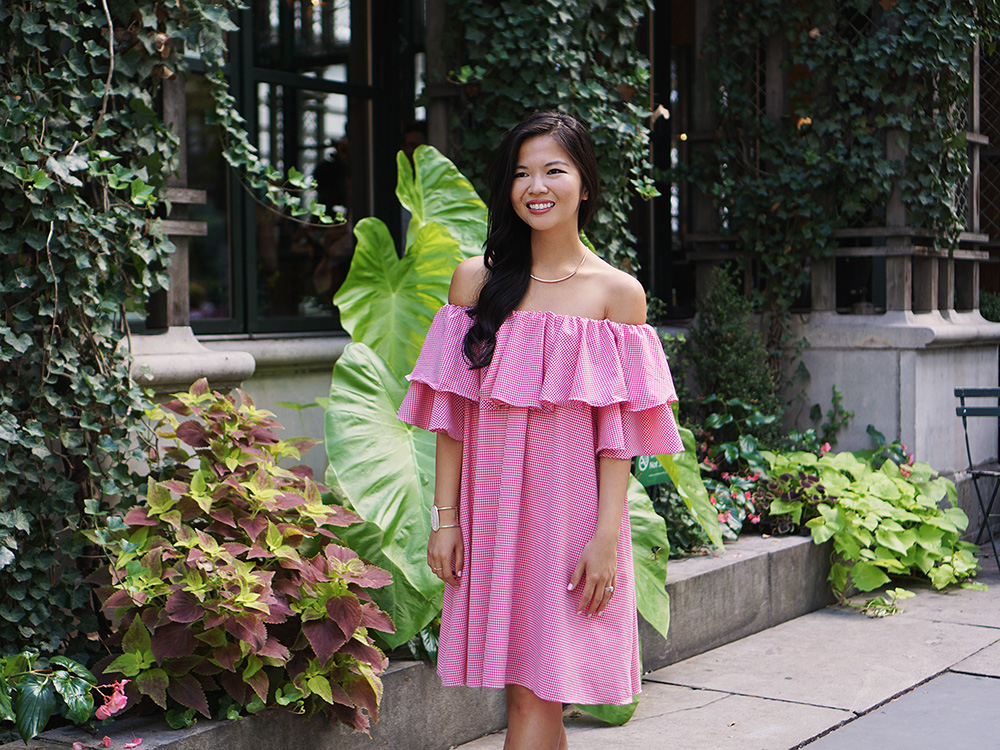 Red Gingham Off the Shoulder Dress