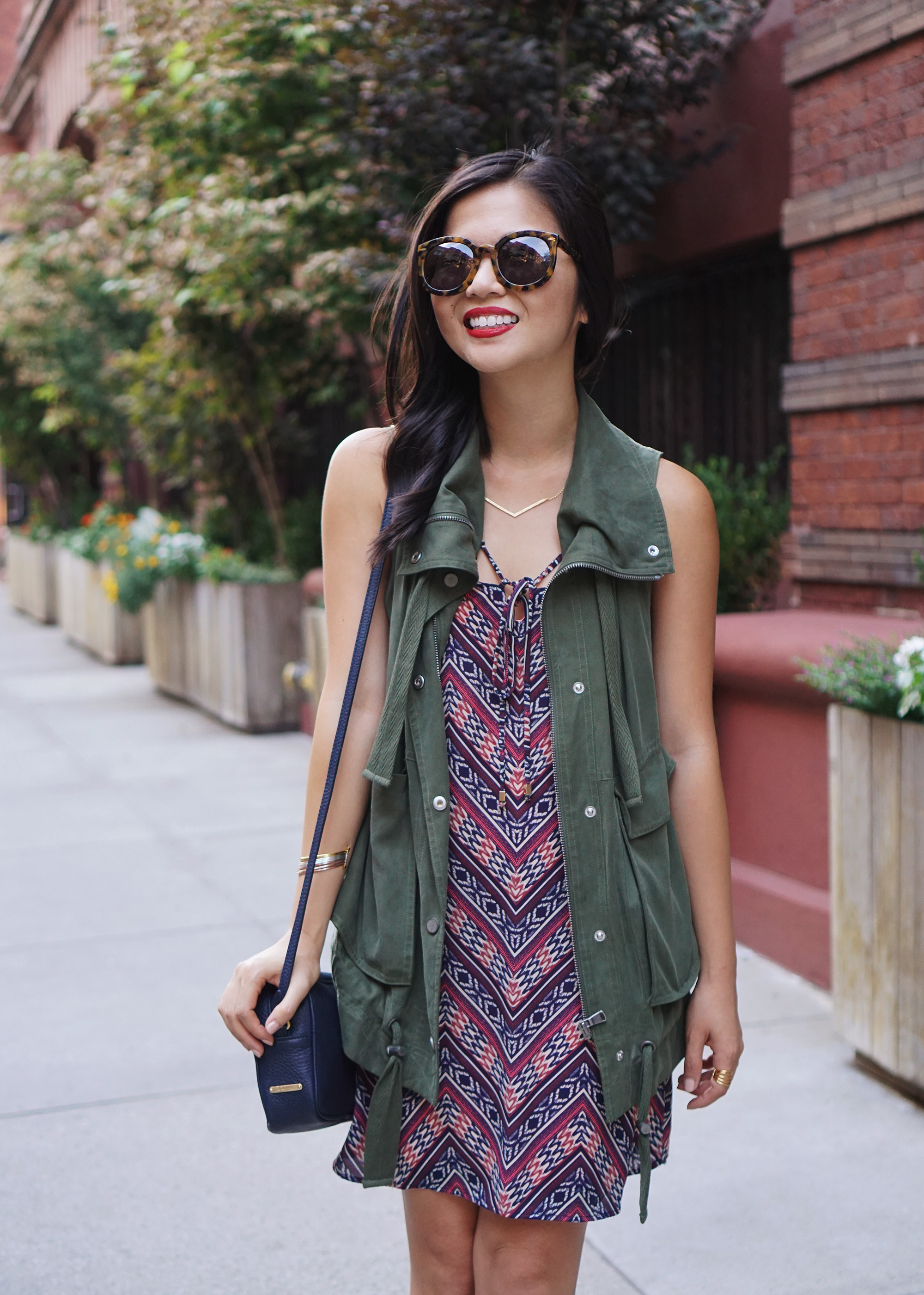 Fall Transition Style / Army Vest & Chevron Dress