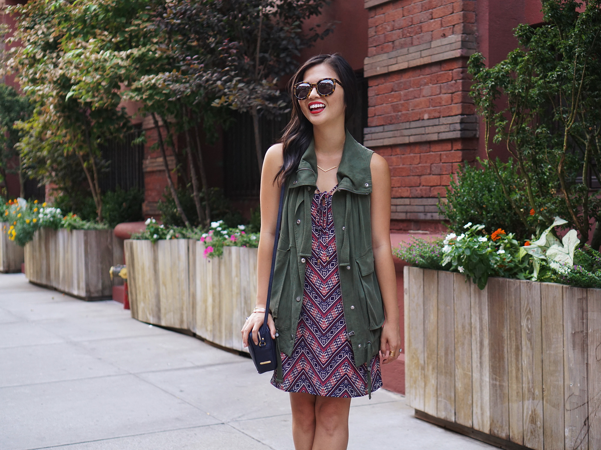 Fall Transition Style / Army Vest & Chevron Dress