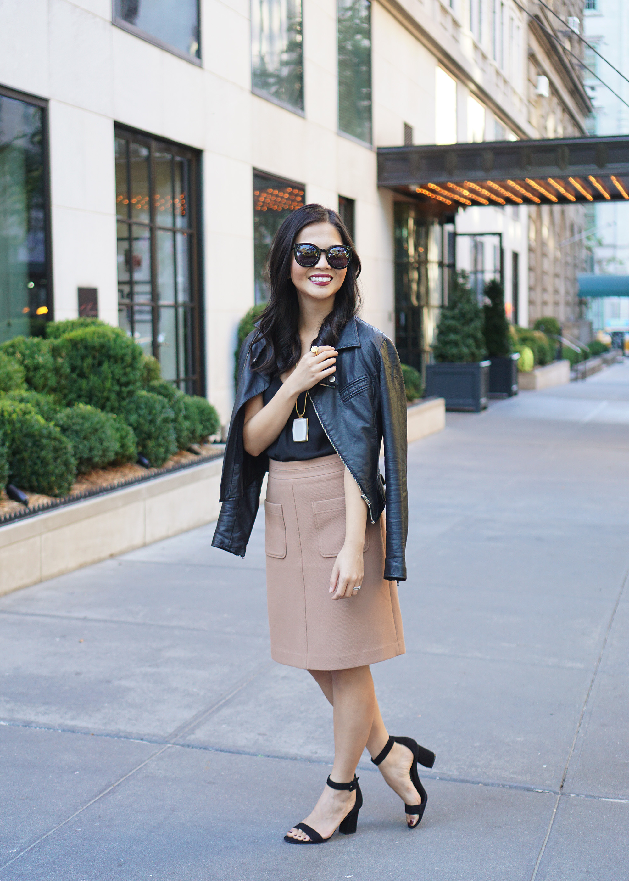 Skirt The Rules / Moto Jacket & Camel Skirt