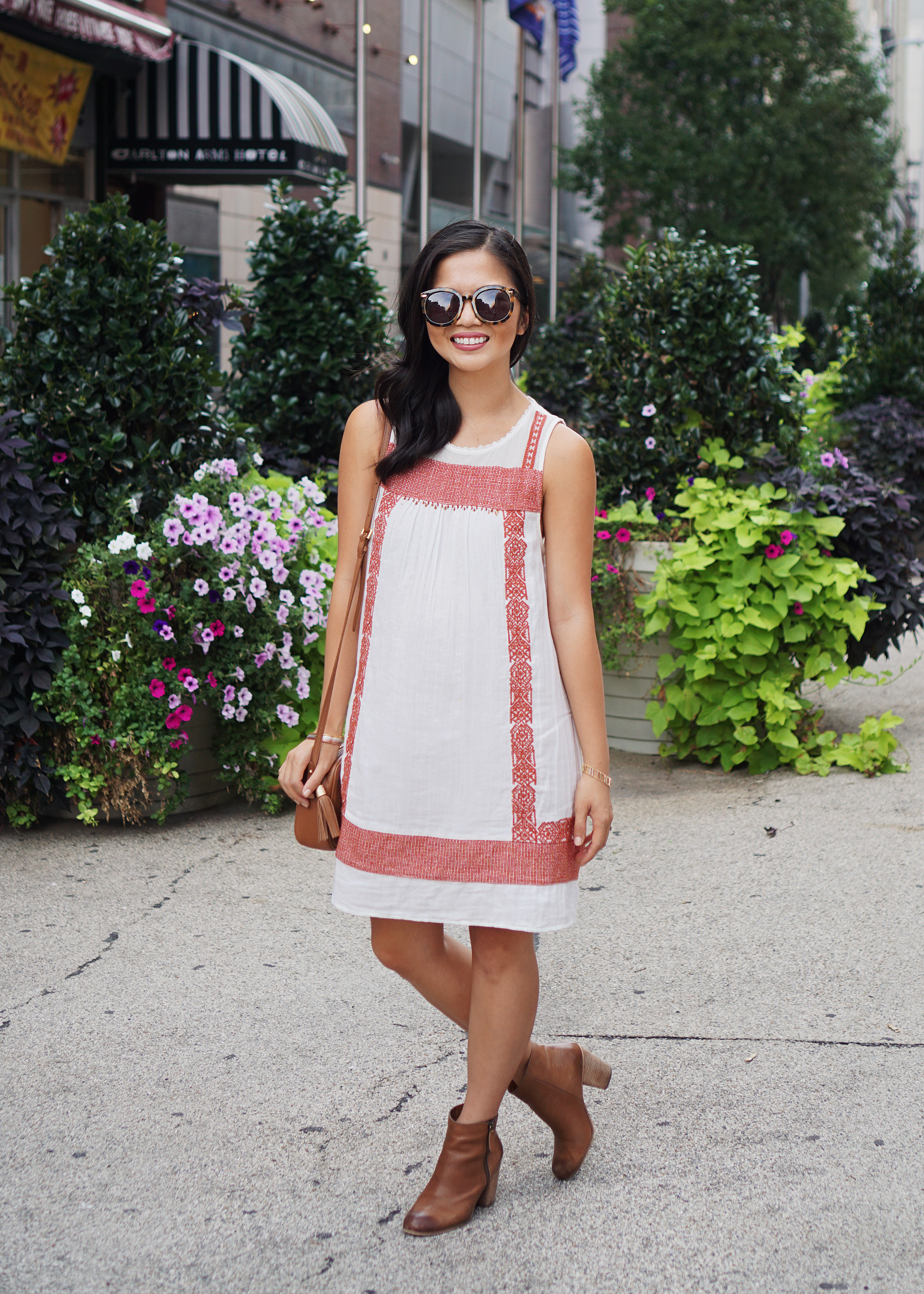 Casual Style / White Embroidered Dress with Pockets