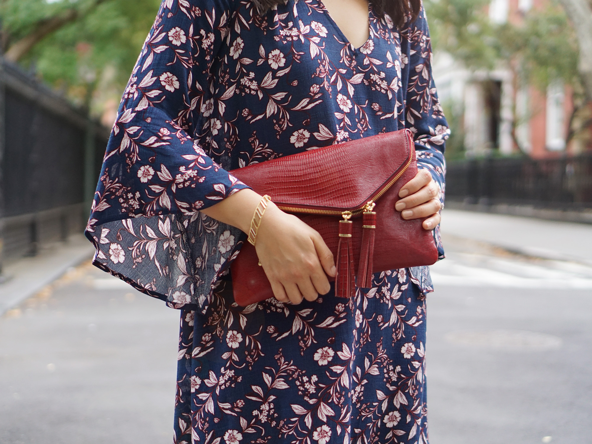 Skirt The Rules / Fall Floral Print Bell Sleeve Dress