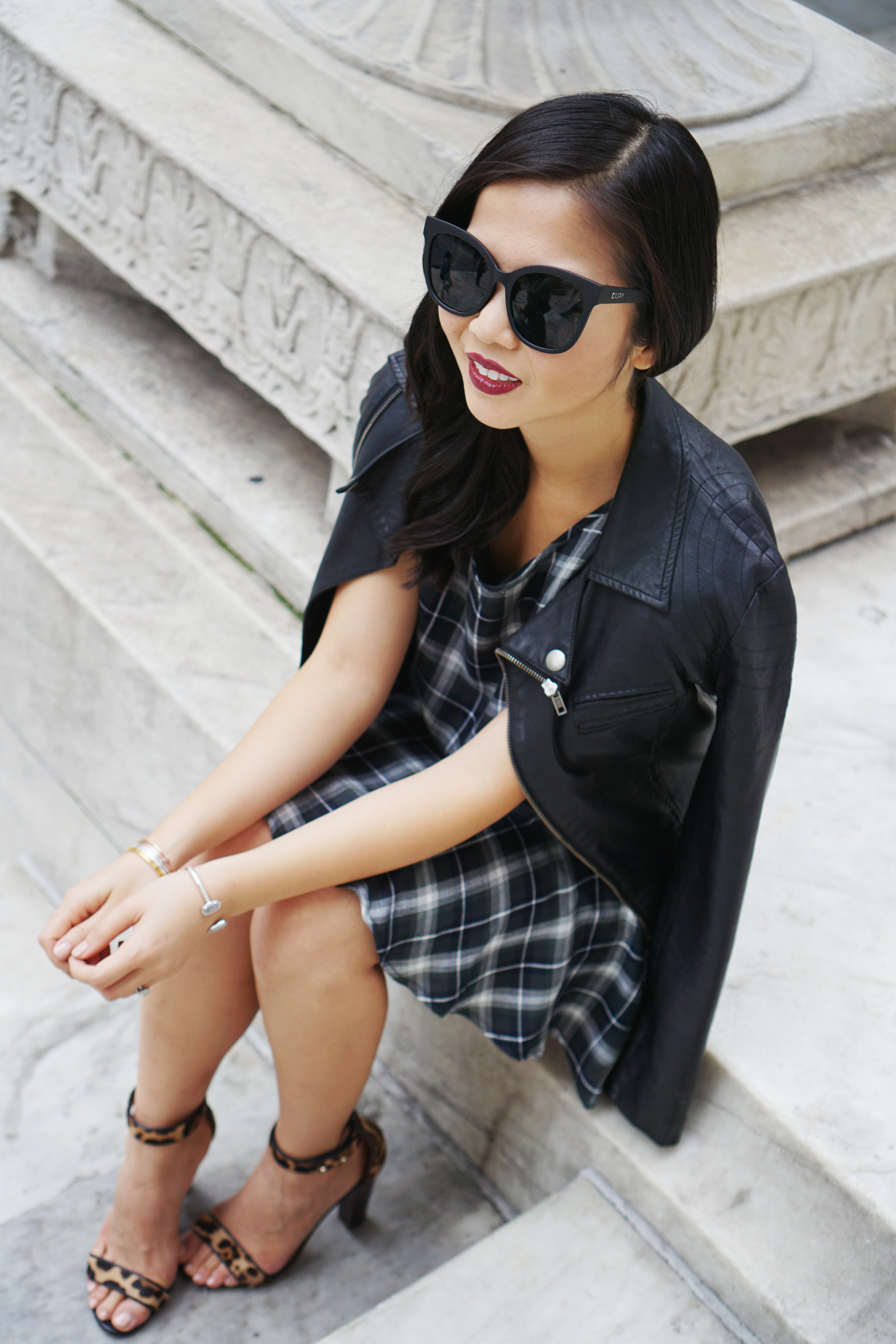 Skirt The Rules / Plaid Dress & Leather Moto JAcket