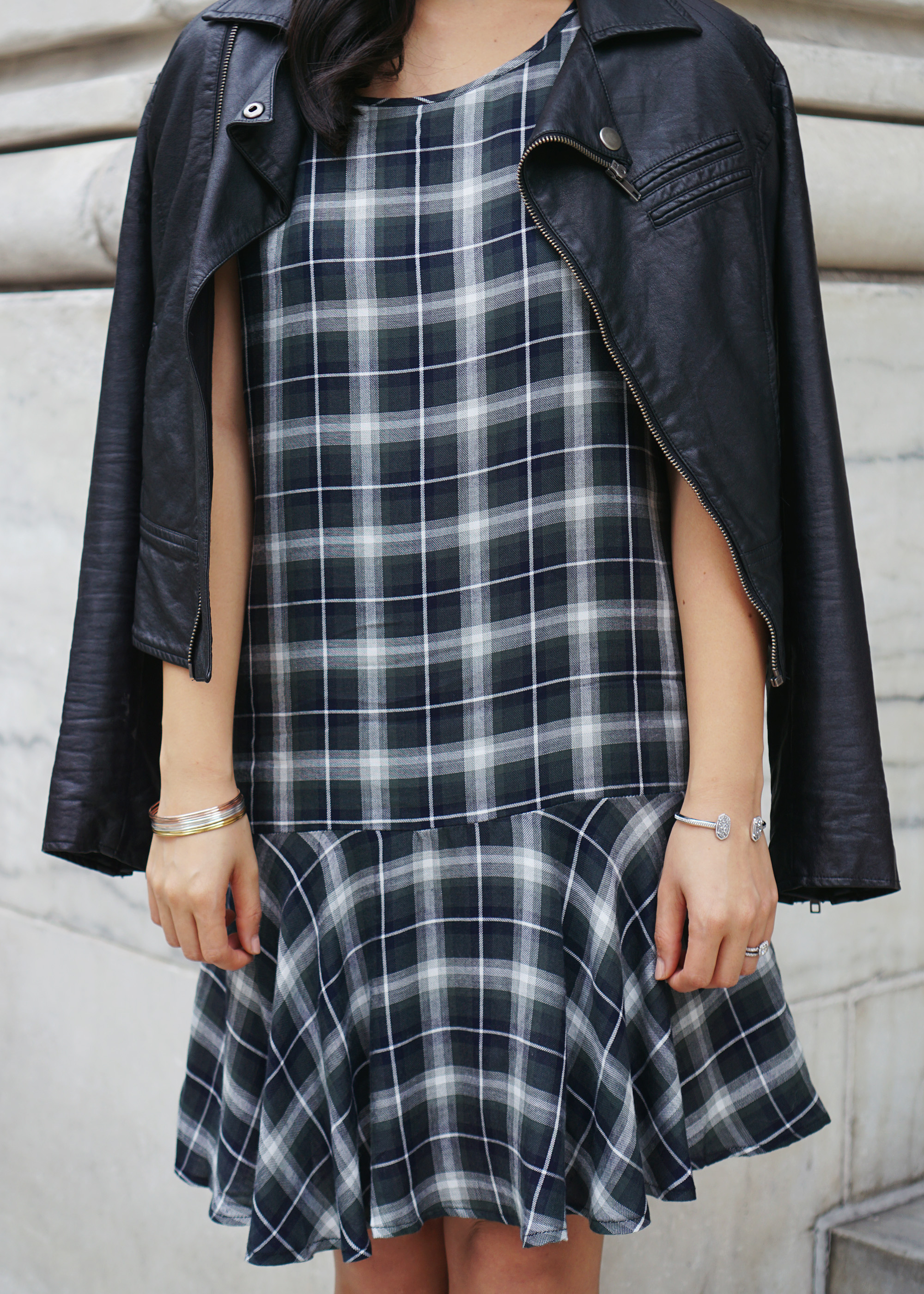 Skirt The Rules / Plaid Dress & Leather Moto JAcket