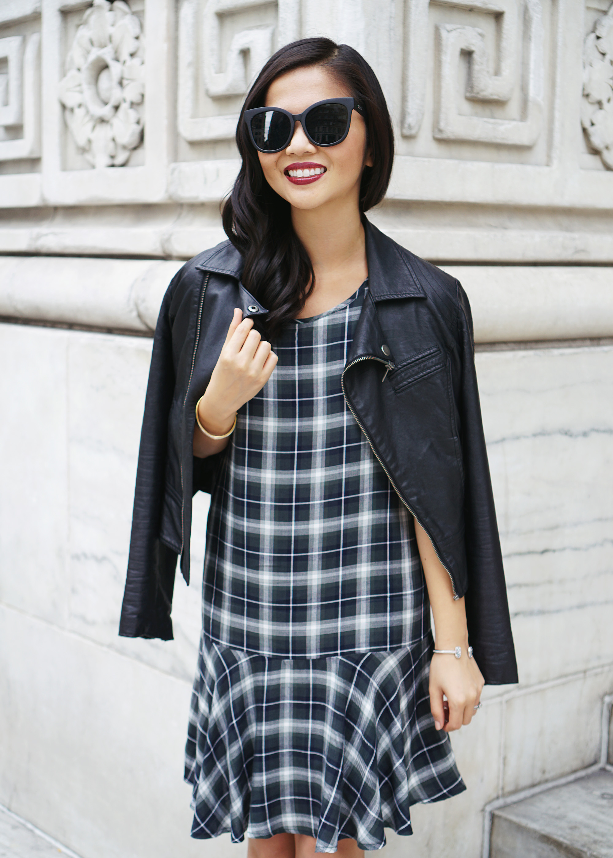 Skirt The Rules / Plaid Dress & Leather Moto JAcket