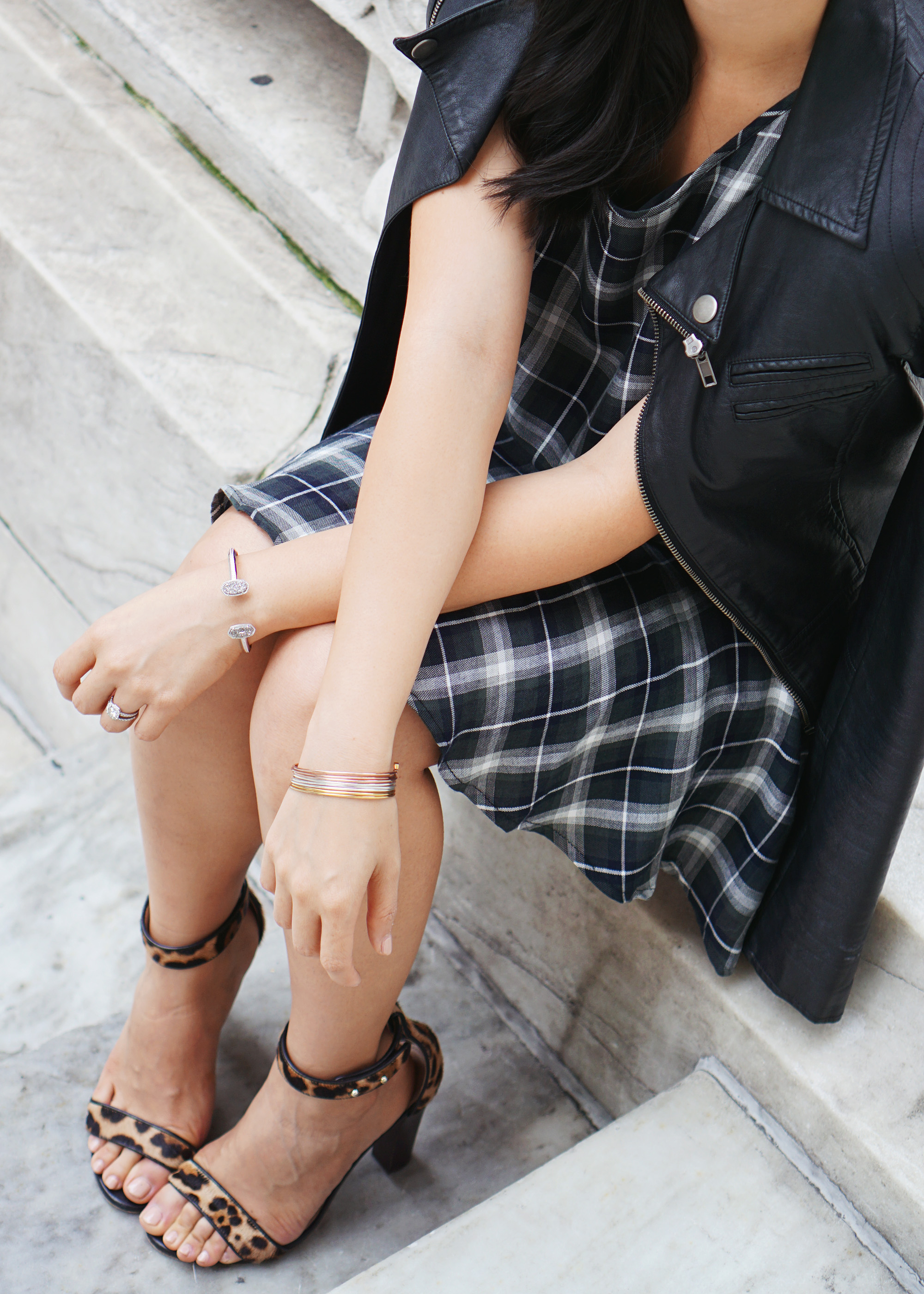 Skirt The Rules / Plaid Dress & Leather Moto JAcket
