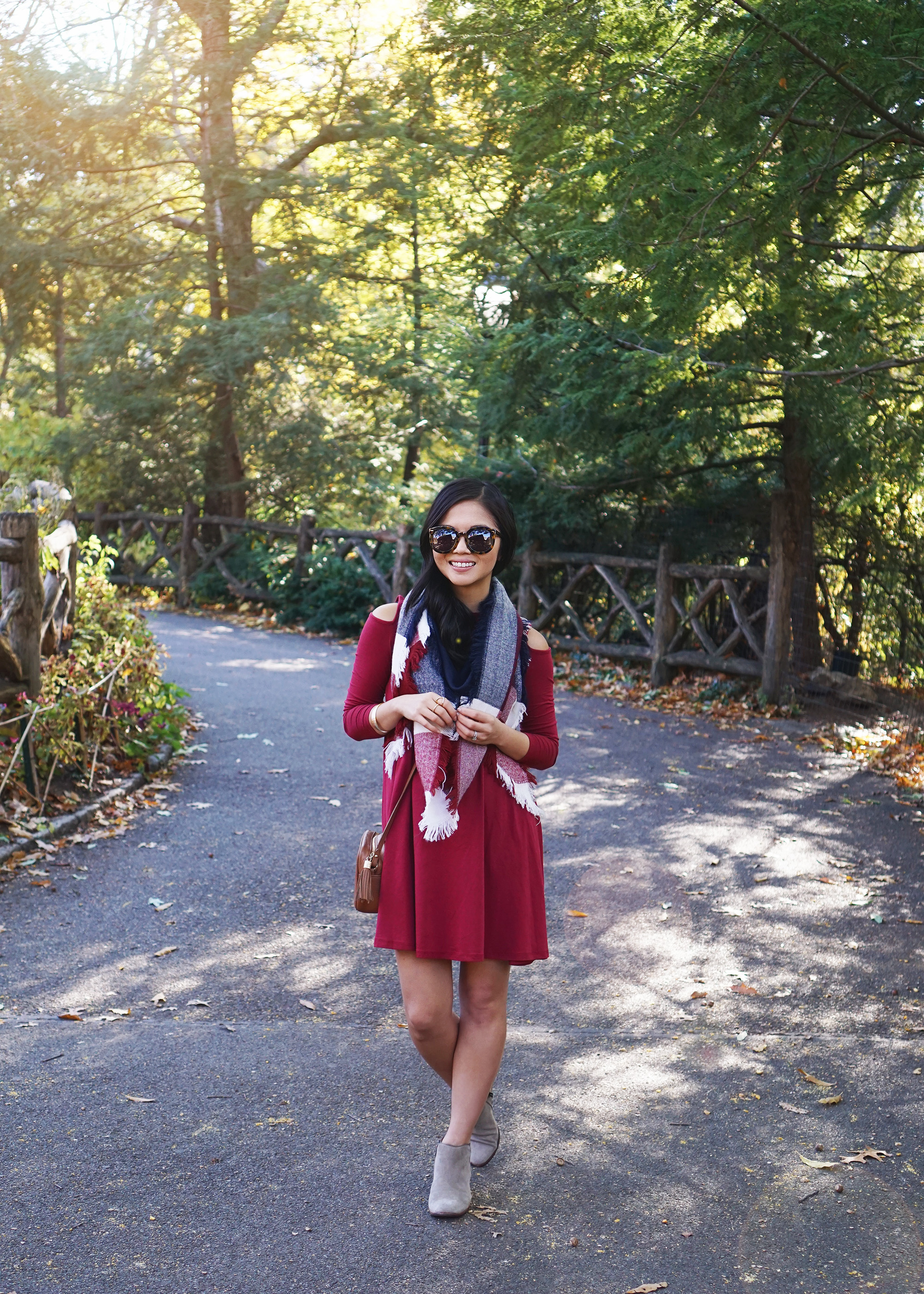 Cozy Fall Outfit: Swing Dress & Blanket Scarf