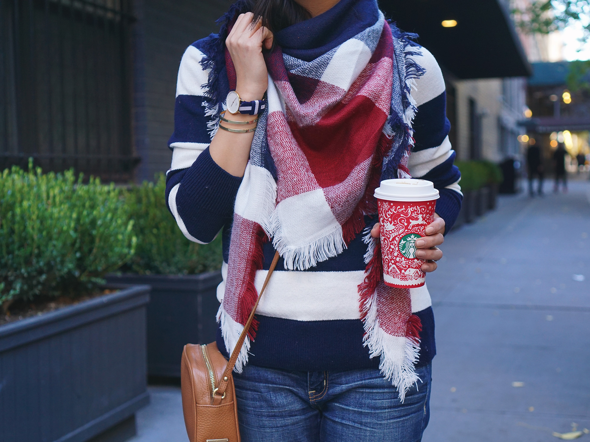 Red, White & Blue Plaid Scarf