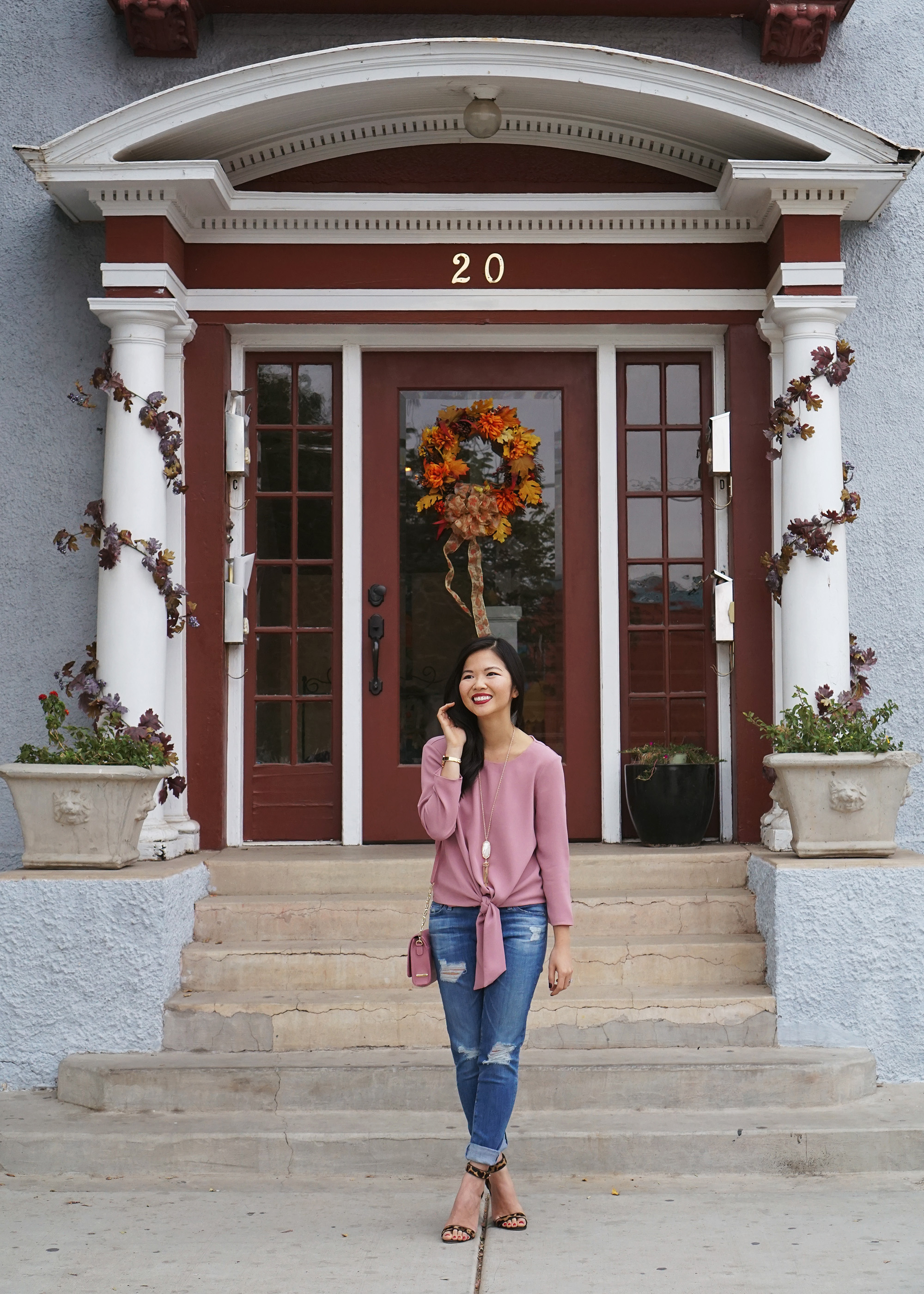 Skirt The Rules / Pink Tie Front Top & Jeans