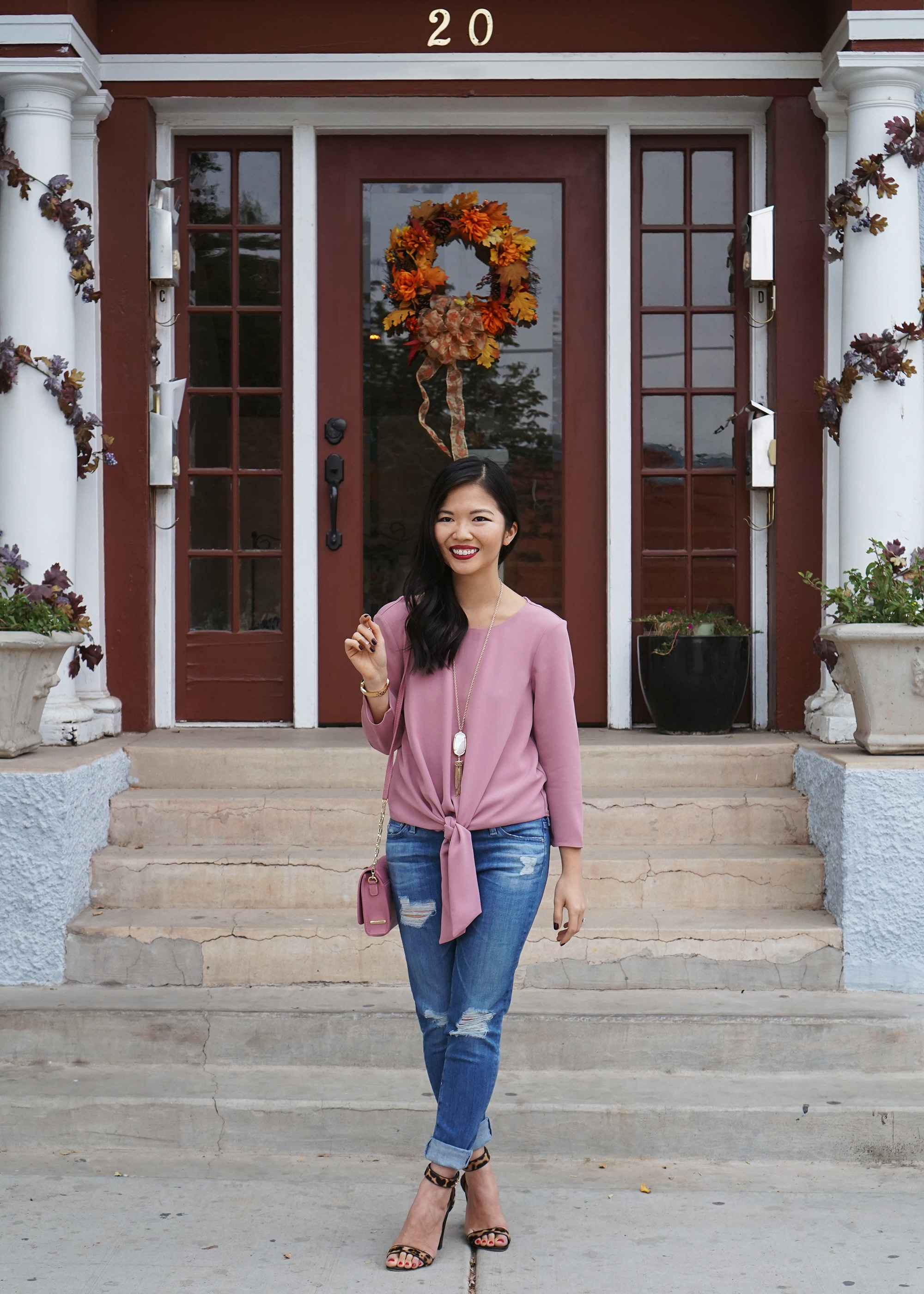 Skirt The Rules / Pink Tie Front Top & Jeans