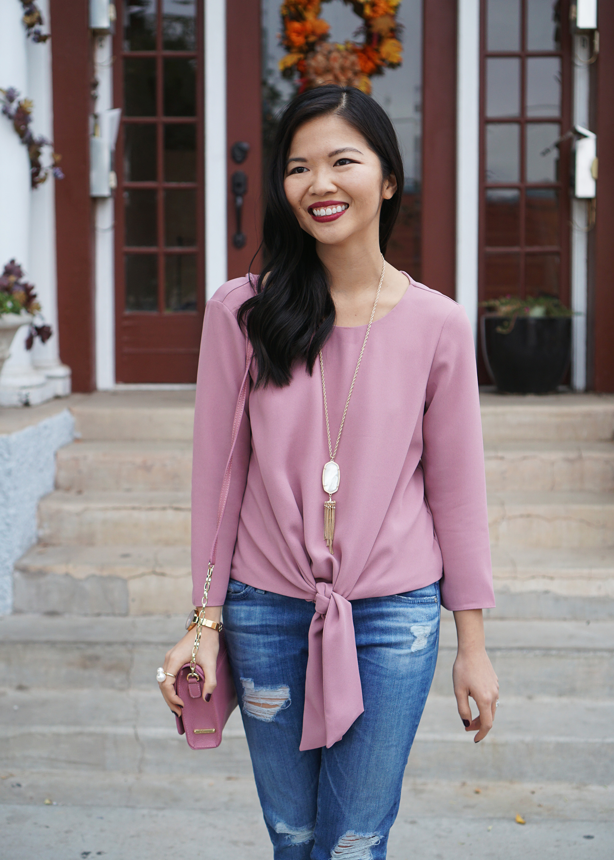 Skirt The Rules / Pink Tie Front Top & Jeans