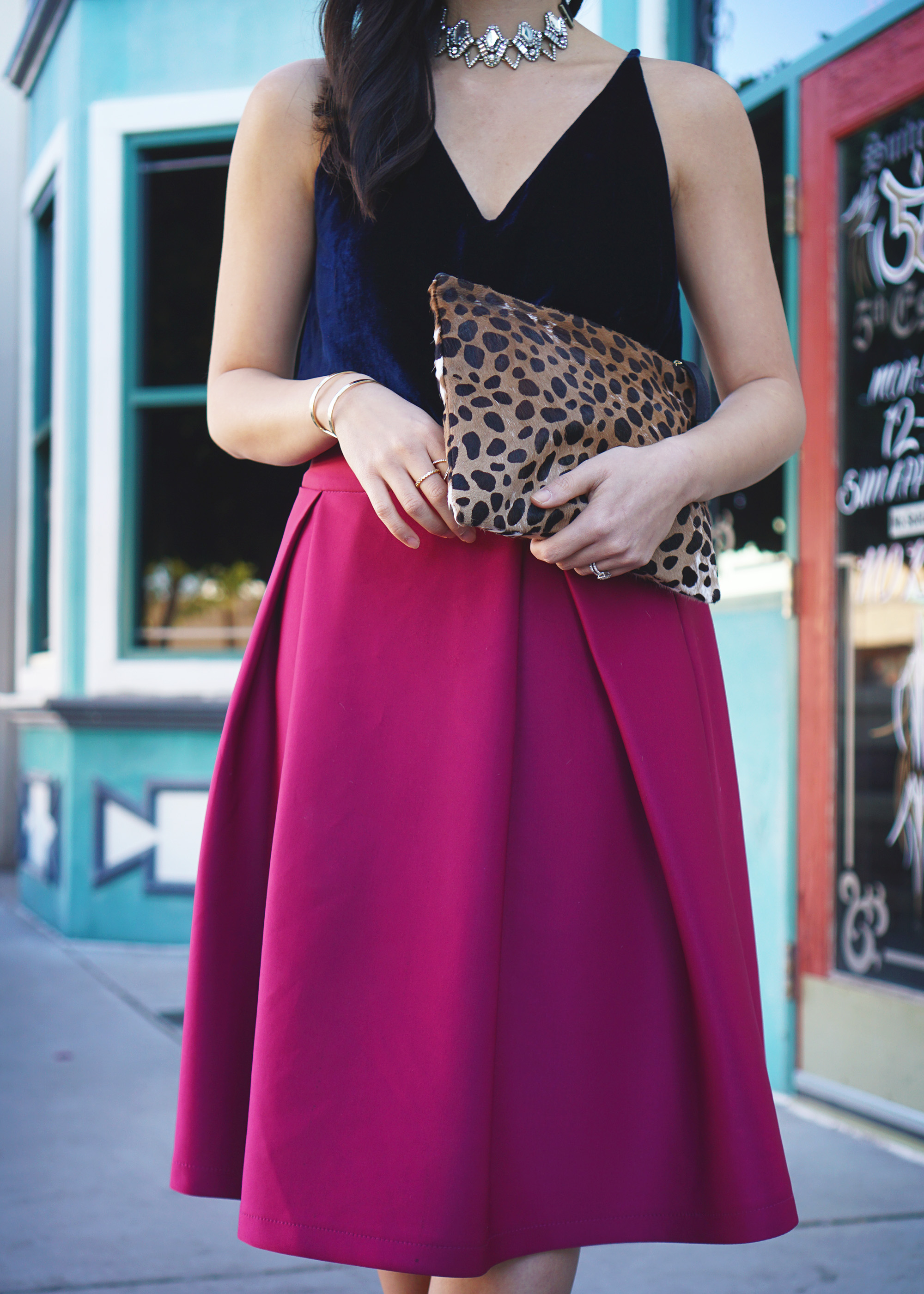 Navy & Fuschia Holiday Party Outfit