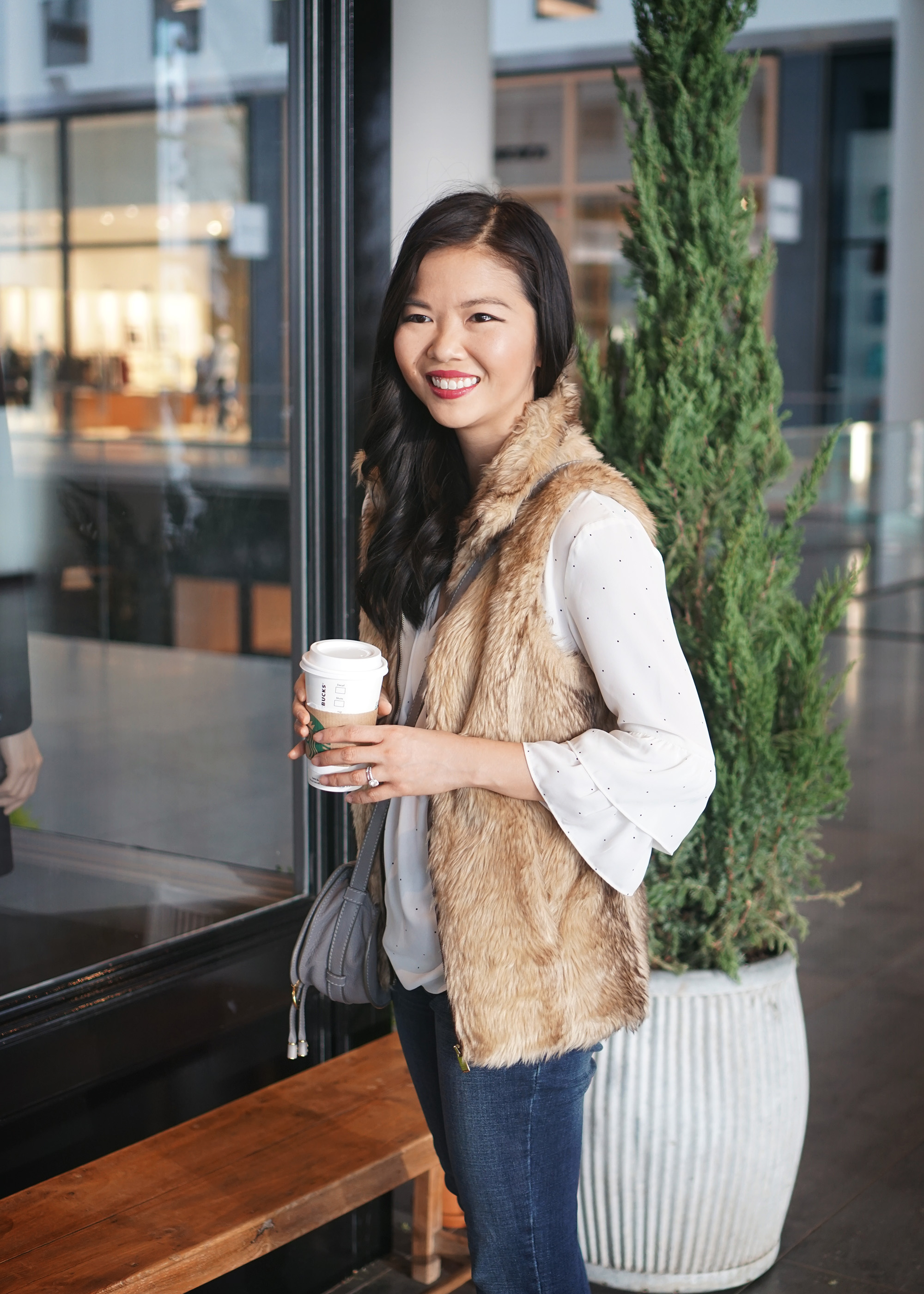 Winter Weekend Style: Faux Fur Vest & Ruffle Sleeve Blouse