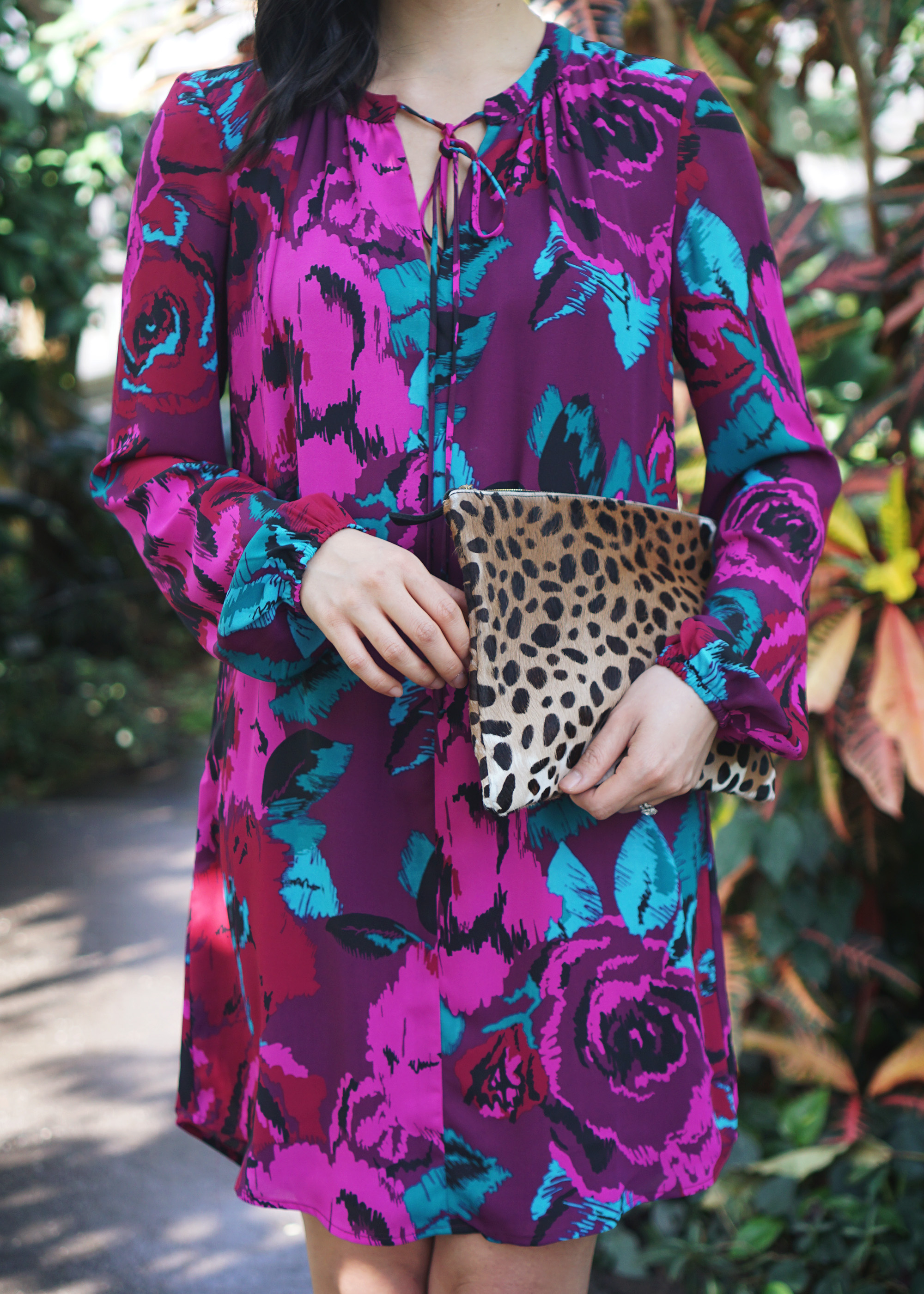 Skirt The Rules / Floral Dress & Leopard Clutch