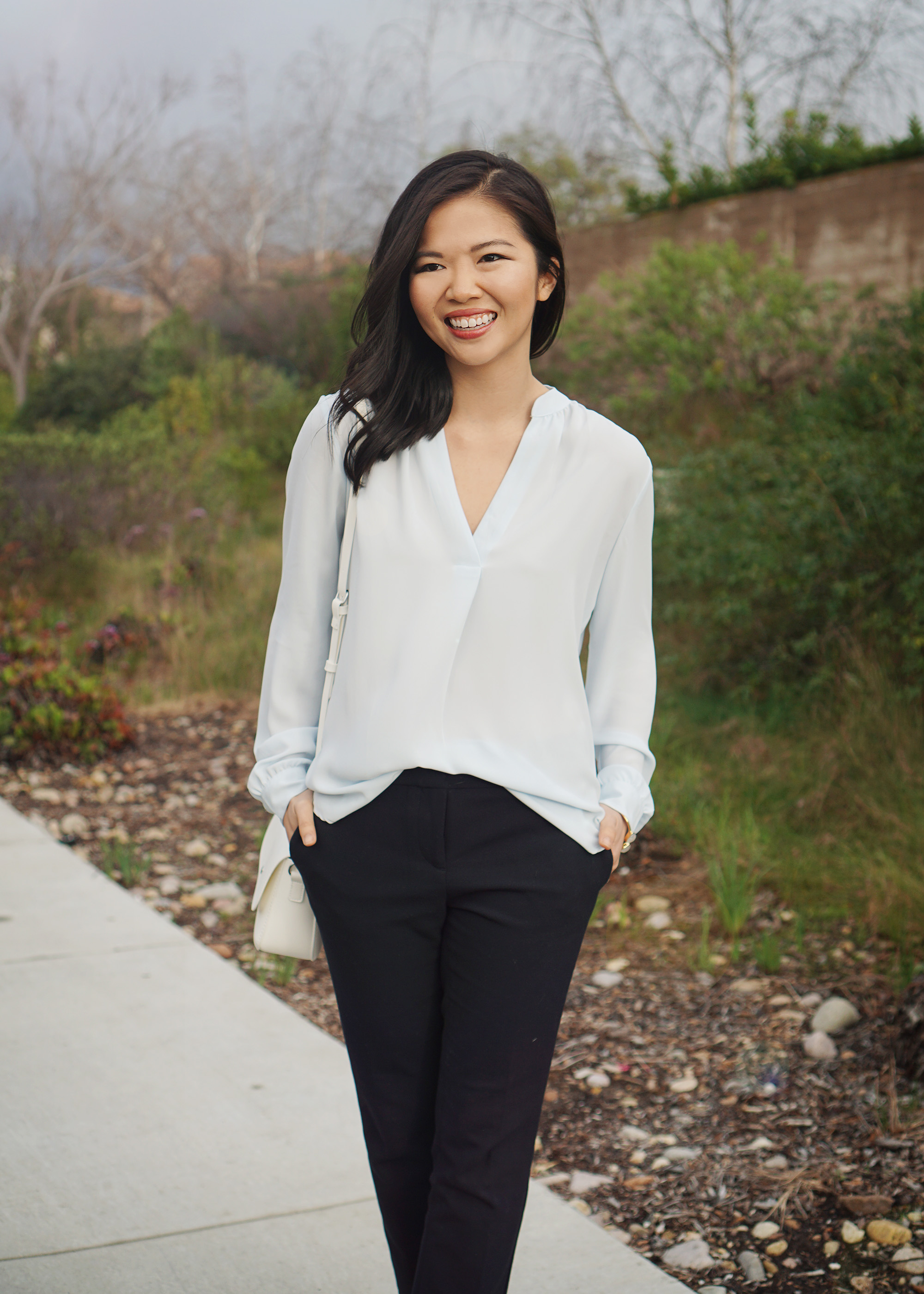 Skirt The Rules / Light Blue Blouse & Navy Slacks