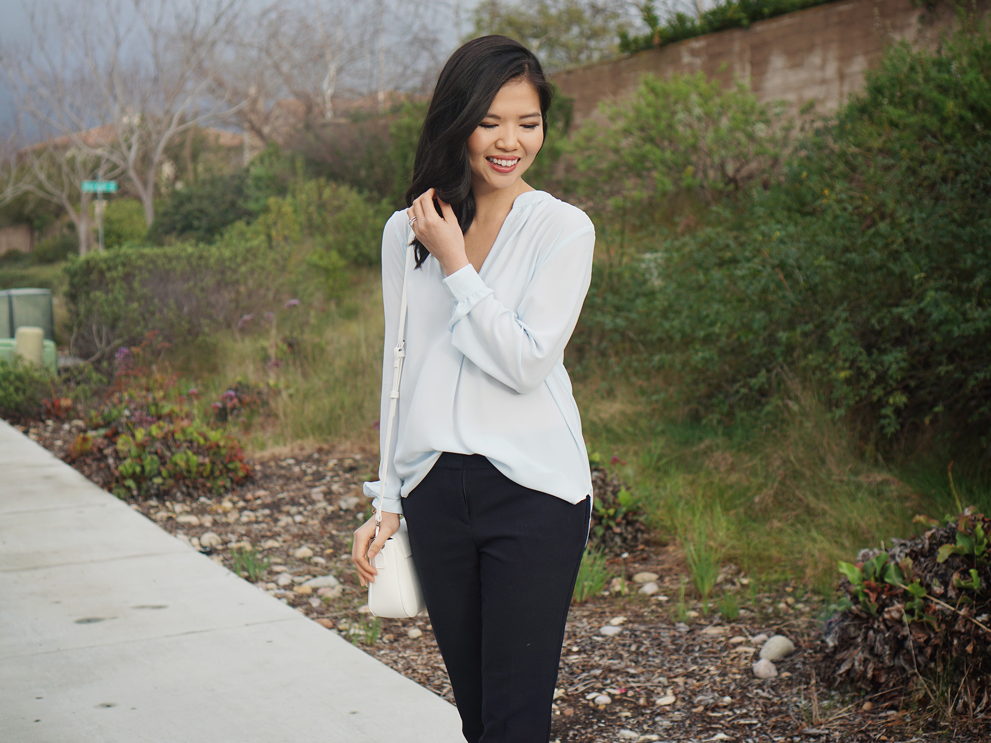 Skirt The Rules / Light Blue Blouse & Navy Slacks