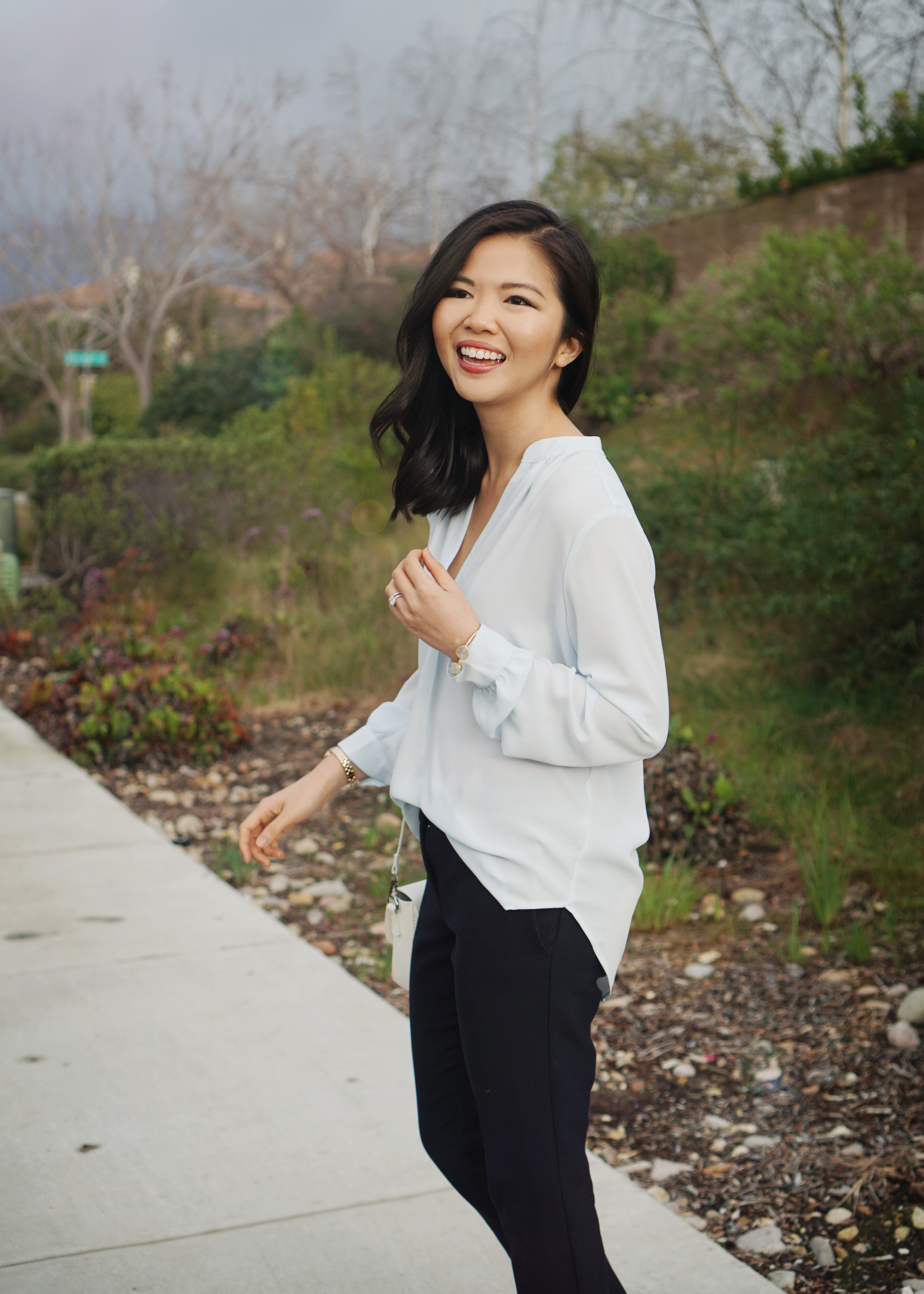 Skirt The Rules / Light Blue Blouse & Navy Slacks