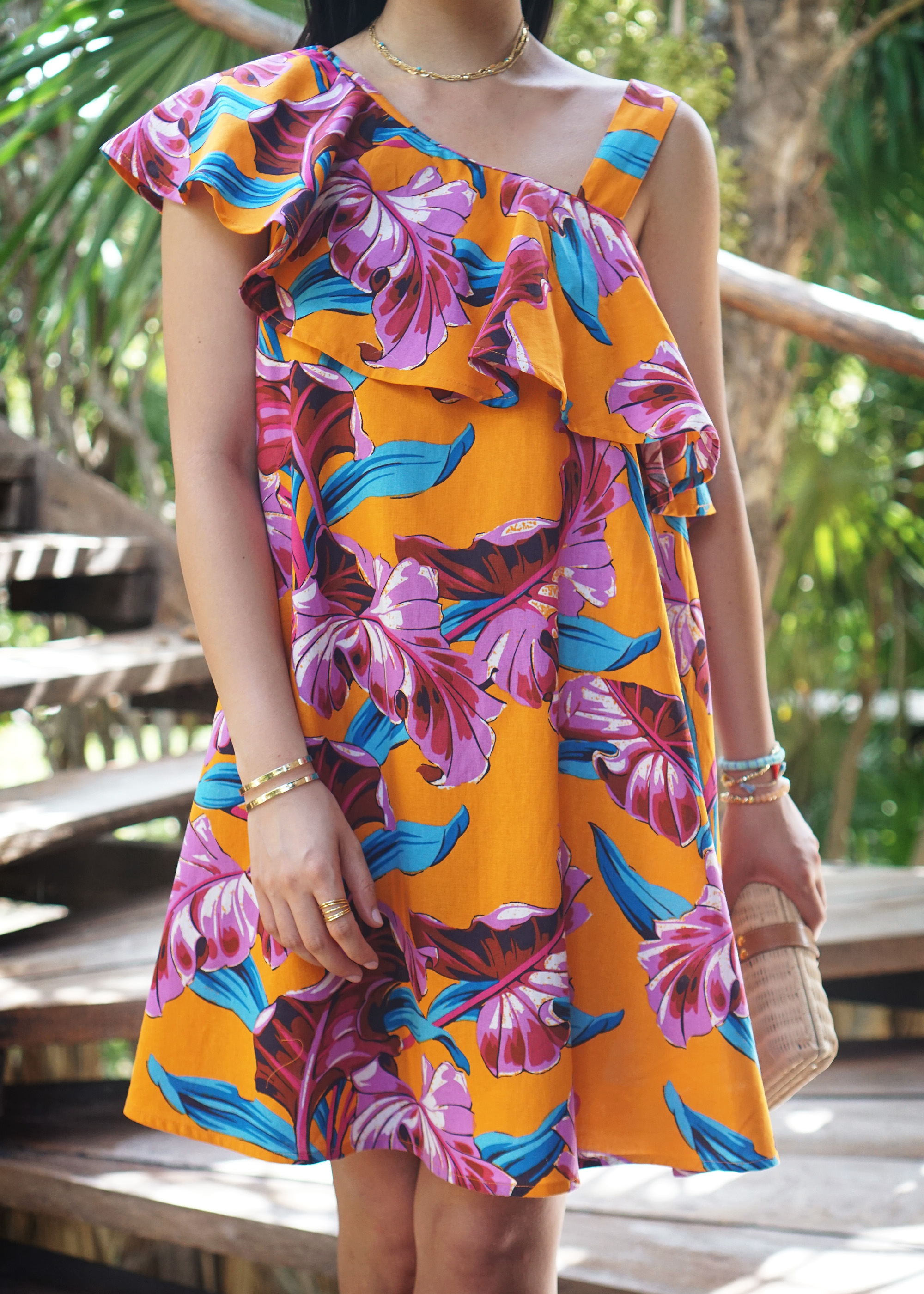 Summer Style / Orange Floral Print Dress