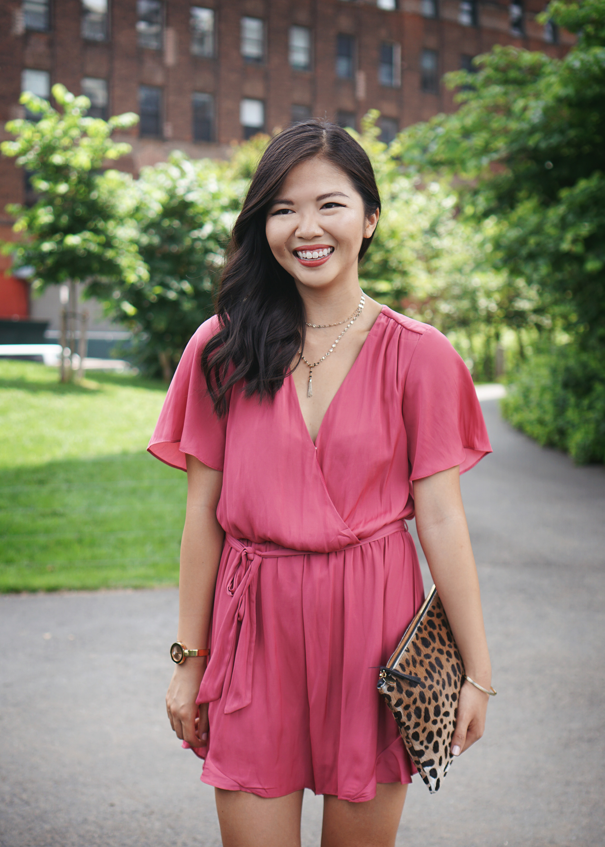 Summer Style / Pink Satin Wrap Romper