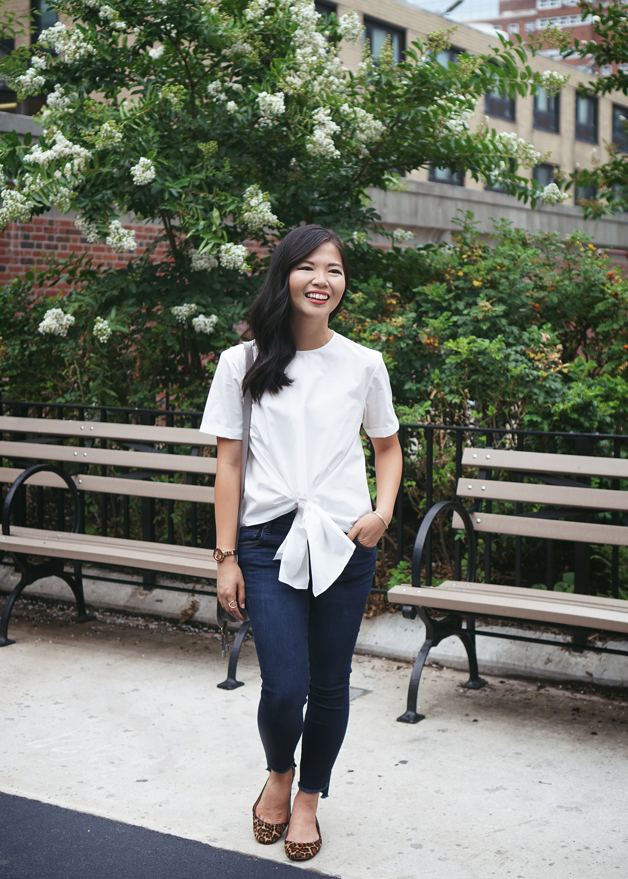 Casual Style Inspiration: White Tie Front Blosue & Step Hem Jeans