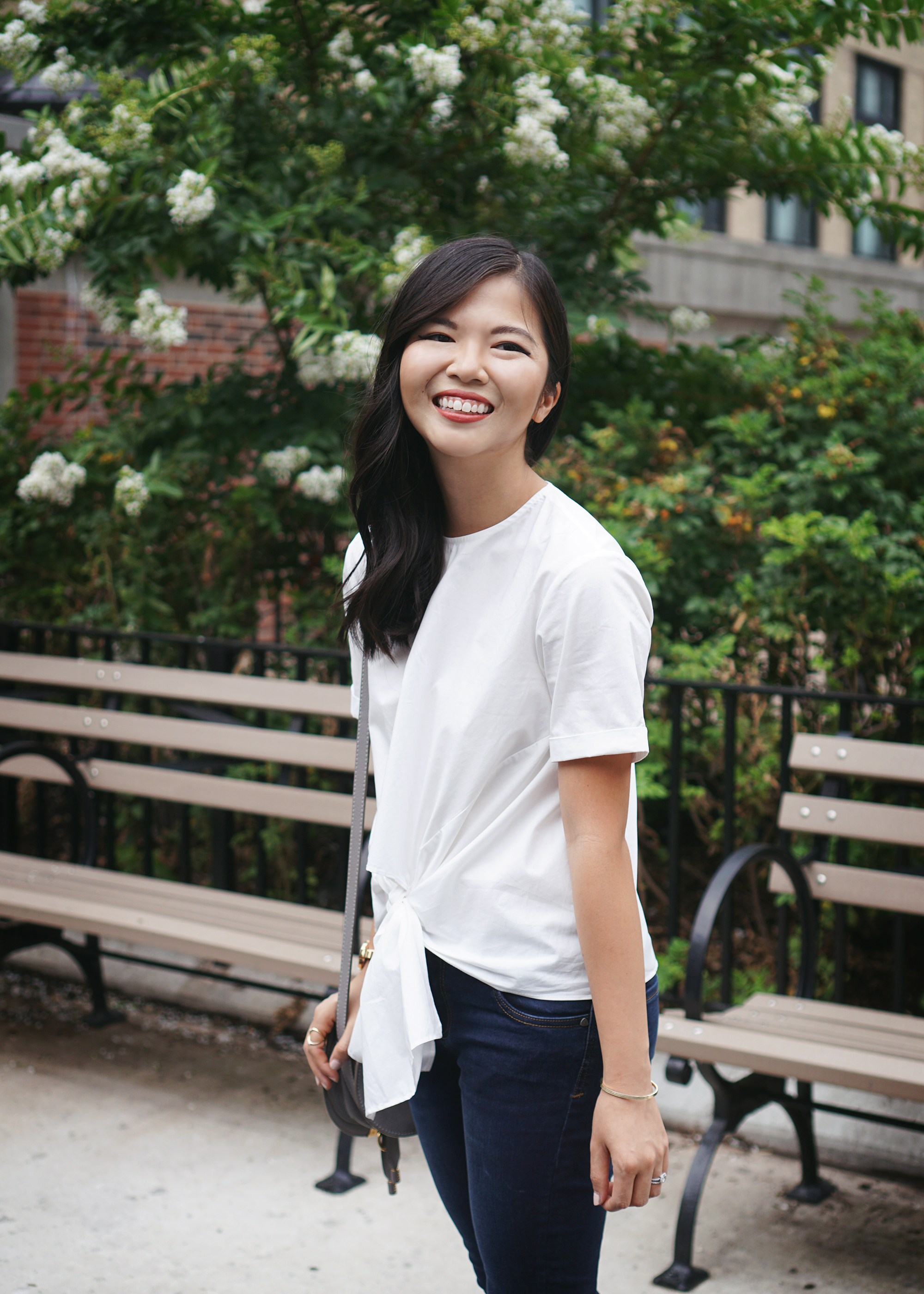 Casual Style Inspiration: White Tie Front Blosue & Step Hem Jeans