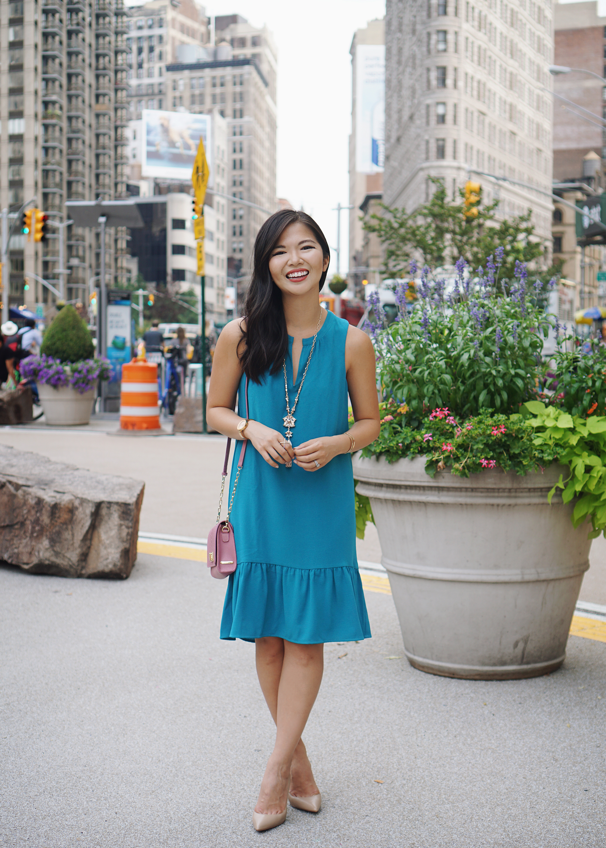 Summer Office Style: Turquoise Drop Waist Dress
