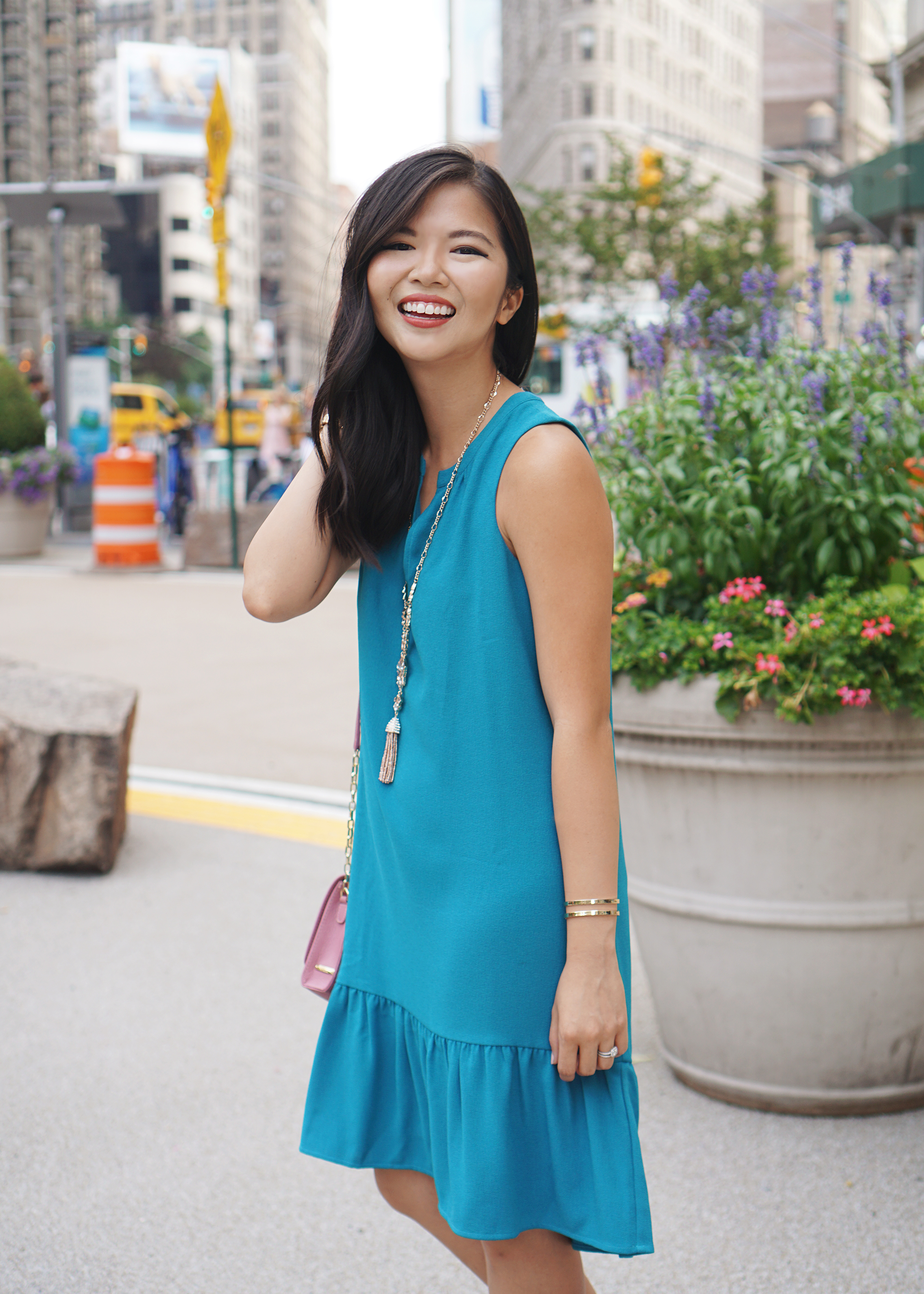 Summer Office Style: Turquoise Drop Waist Dress