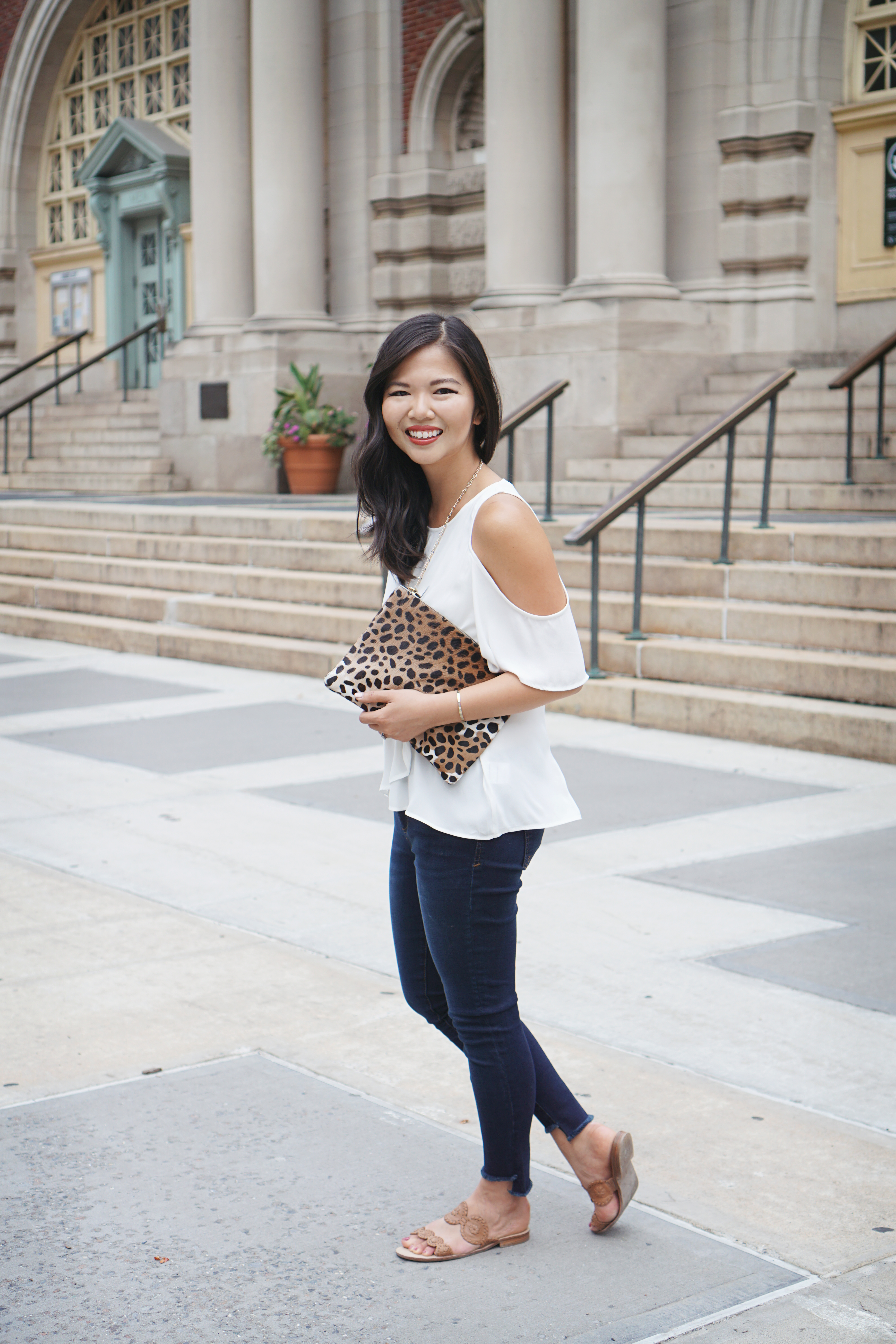 Casual Outfit: Cold Shoulder Top & Step Hem Jeans
