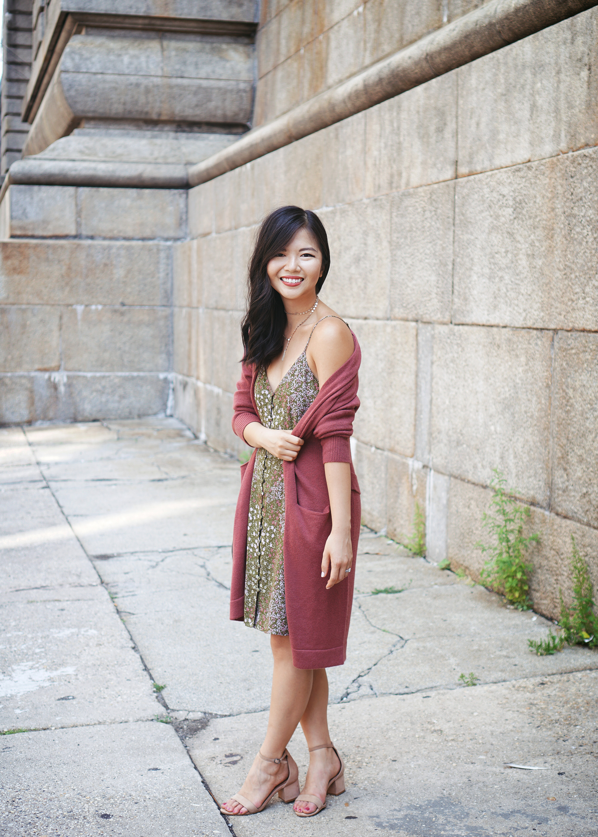 Fall Outfit Inspiration: Long Cardigan & Floral Slip Dress