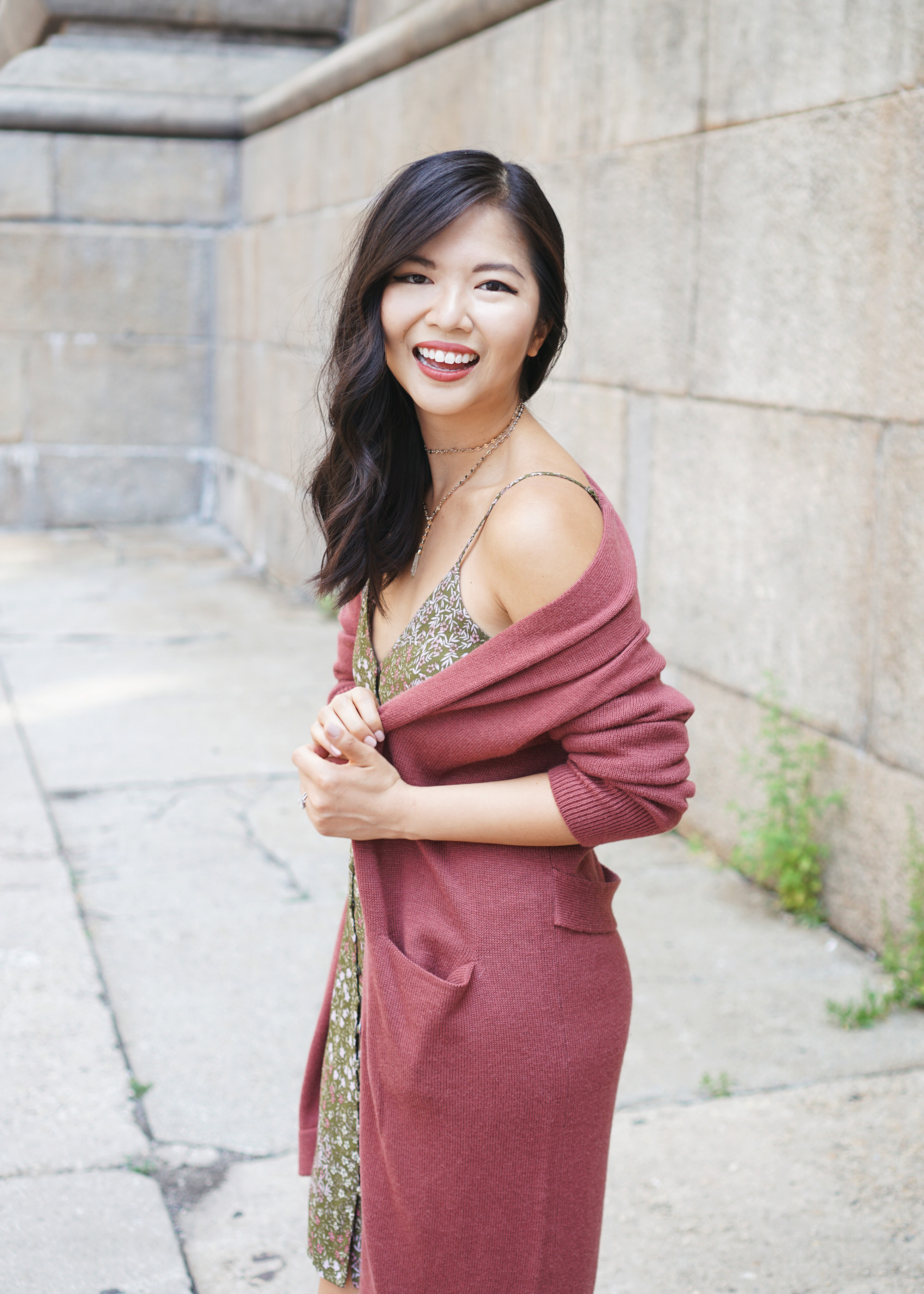 Soft Cozy Cardigan & Floral Slip Dress